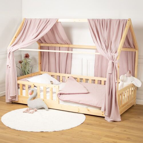 Ciel De Lit Cabane En Gaze De Coton Duo 330 Cm Rose