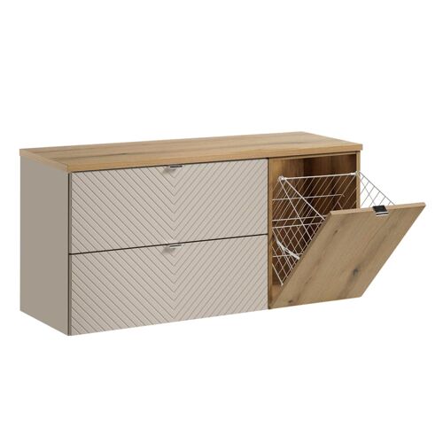 Meuble sous-vasque 2 tiroirs panier à  linge stratifiés beige