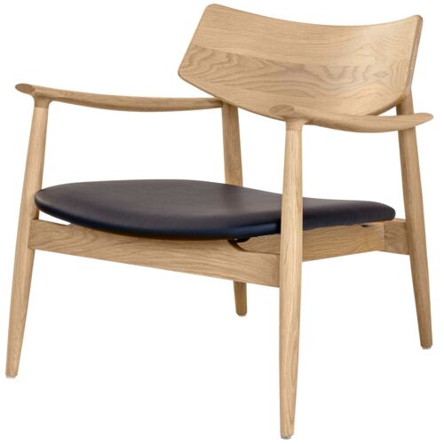 Fauteuil lounge en chêne naturel et PU noir
