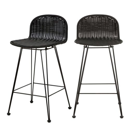 Lot de 2 chaises de bar mi-hauteur 63 cm en résine tressée noire