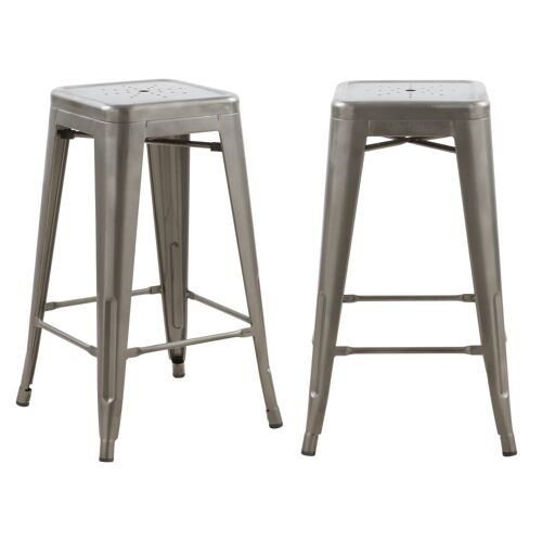 Lot De 2 Tabourets Pour Îlot Central 66 Cm En Métal Chrome Brillant