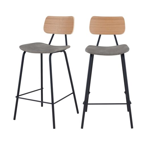 Lot de 2 chaises pour îlot central 65 cm en cuir synthétique gris