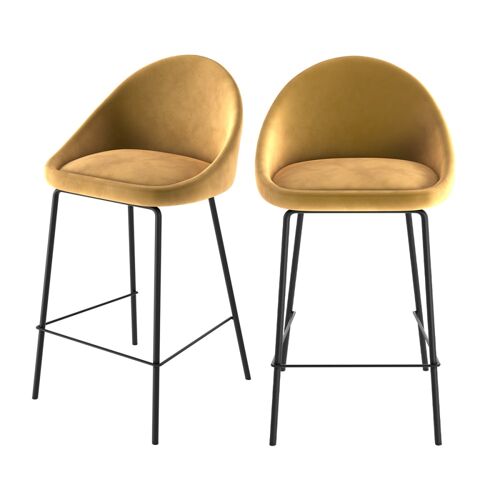 Lot de 2 chaises pour îlot central 65 cm en velours jaune