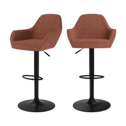 Lot de 2 chaises de bar effet laine bouclette rouge brique 63/83 cm