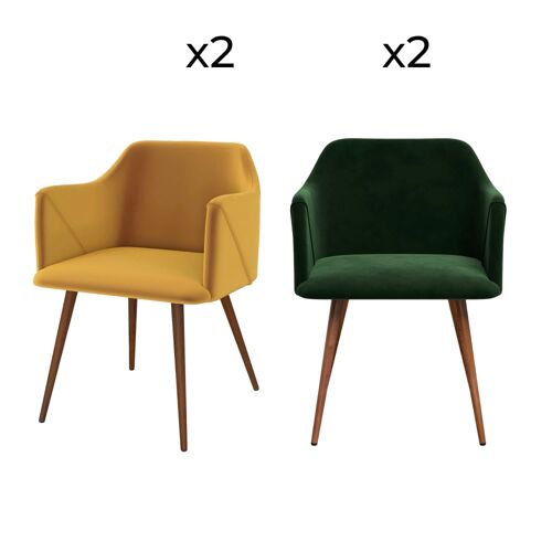 Pack 4 chaises en velours jaune et vert