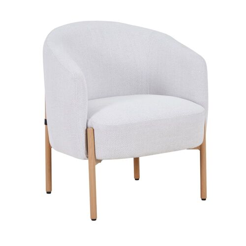Fauteuil en tissu blanc écru pieds couleur bois
