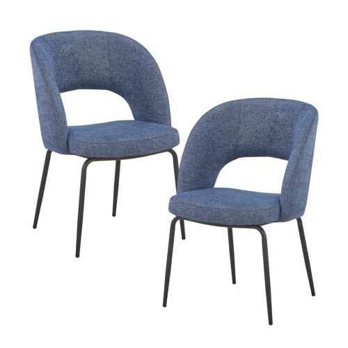 Lot de 2 chaises en tissu bleu pieds en métal noir