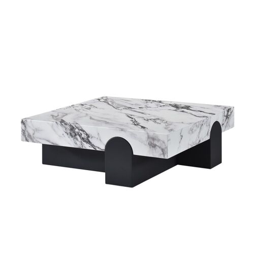 Table basse carrée marbre d'ingénierie blanc socle noir