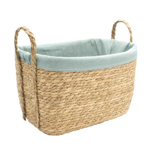 Panier à linge en paille tressé bleu 40 x 28 x 32 cm