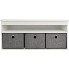 Banc d'entrée avec 1 étagère et 3 coffres bois blanc 102 x 30 x 45 cm