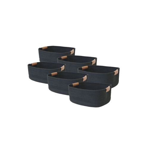 Lot de 6 paniers de rangement en coton noir 37 x 33 x 15 cm