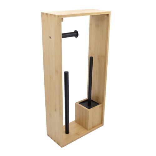 Porte-papier toilette brosse bambou couleur noir 26,5 x 12 x 56,5 cm