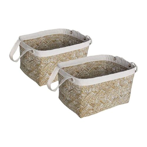 Lot de 2 paniers de rangement en jonc de mer naturel 25 x 19 x 15 cm
