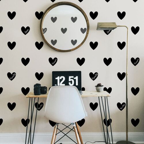 Papier peint panoramique enfant Amour Coeur, Noir 225 x 250c
