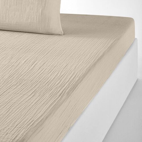 Drap Housse Gaze De Coton Ecru Naturel 140x190 Cm