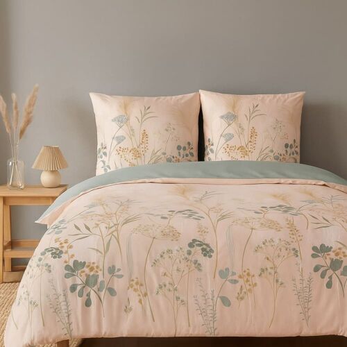 Parure Housse De Couette En Coton Imprimée + 2 Taies 240x220 Cm