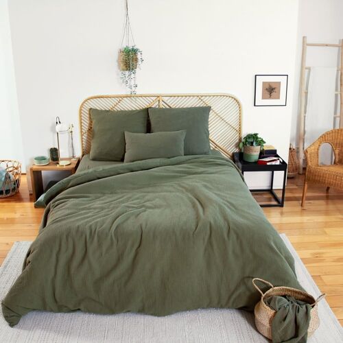 Parure Housse De Couette Gaze De Coton 57 Fils - Kaki 240x220 Cm