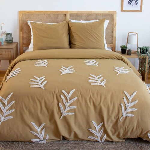 Parure Housse De Couette Coton Beige 240x220 Cm