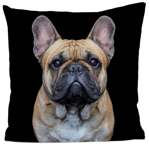 Coussin Chien Bouledogue Suédine Noir 40x40cm