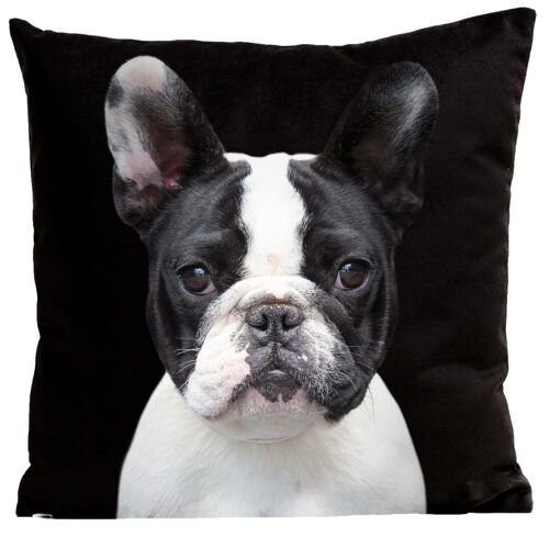 Coussin Chien Bouledogue Suédine Noir 40x40cm