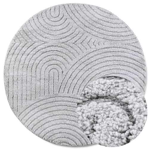 Tapis Rond Poils Longs En Relief Argent 160x160cm - Elle Decoration