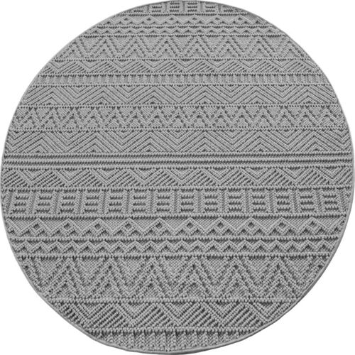 Tapis Rond Bouclés À  Relief Ethnik Gris 200x200cm