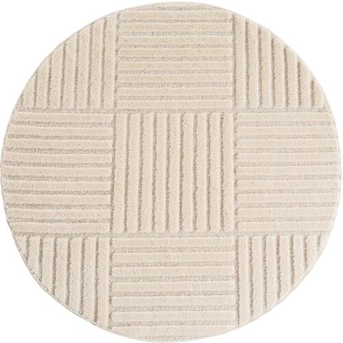 Tapis Rond À  Motifs Relief Damier Crème 160x160cm