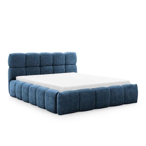 Lit coffre tissu bouclette 160x200cm - Bleu foncé