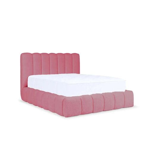 Lit coffre tissu chenille 160x200cm - Rose foncé