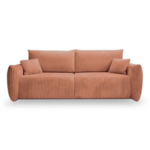 Canapé droit convertible velours côtelé 3 places Terracotta