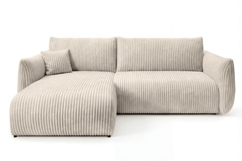 Canapé d'angle convertible velours côtelé 4 places Beige