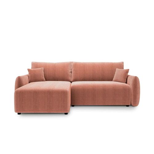 Canapé d'angle convertible velours côtelé 4 places Terracotta