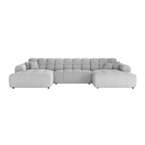 Canapé panoramique tissu bouclette 5 places Gris clair