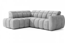 Canapé d'angle gauche profondeur réglable velours gris 5 places