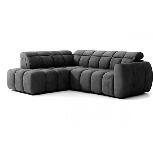 Canapé d'angle gauche réglable, velours gris foncé 5 places