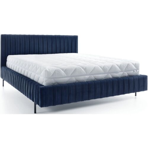 Lit double en tissu velours de qualité luxe, bleu foncé, 160x200