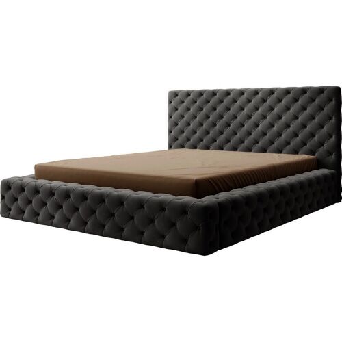 Lit 180x200 capitonné velours luxe avec coffre, gris foncé