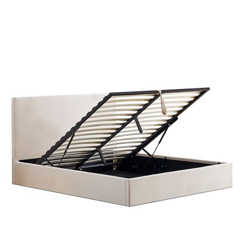 Lit coffre velours beige 140x190 cm