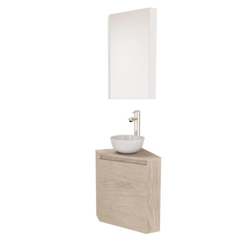 Meuble lave-mains d'angle + vasque + robinet + armoire