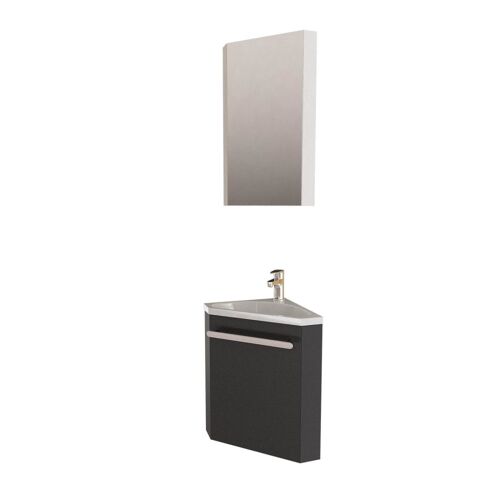 Ensemble lave-mains angle suspendu avec robinet et armoire d'angle