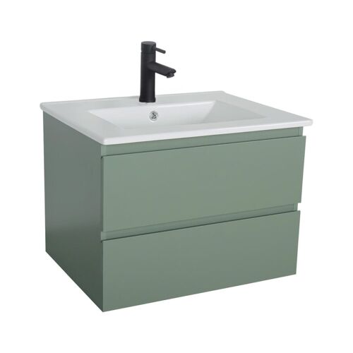 Ensemble simple vasque 60cm avec plan céramique et robinet noir