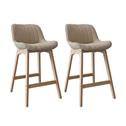 Lot de chaises d'îlot et bar en chêne et assise tissu bouclette 65cm
