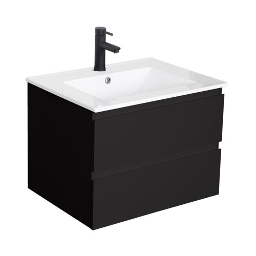 Ensemble simple vasque 60cm avec plan céramique et robinet noir