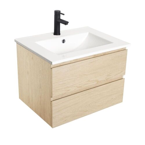 Ensemble simple vasque 60cm avec plan céramique et robinet noir