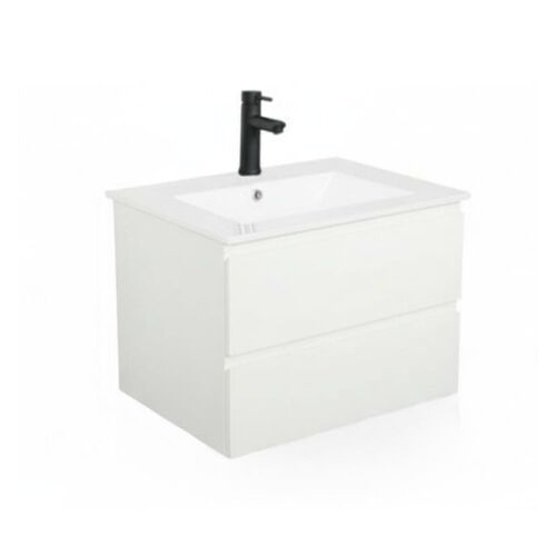 Ensemble simple vasque 60cm avec plan céramique et robinet noir