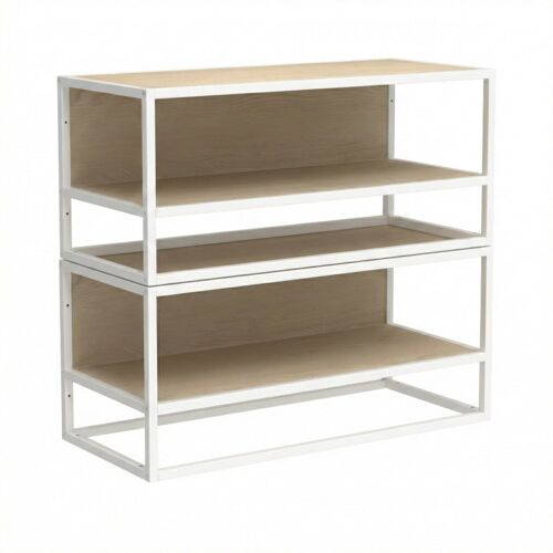 Lot de 2 étagères penderies murales bois et métal blanc