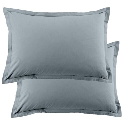 Lot De 2 Taies D'oreiller Rectangles Coton Bleu Polaire 50x70 Cm