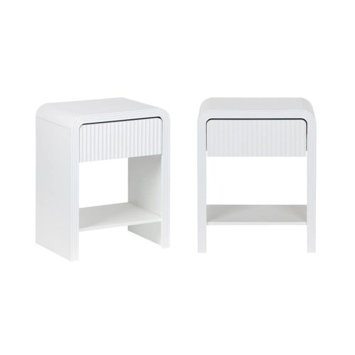 Lot de 2 tables de chevet effet bois blanc rainuré