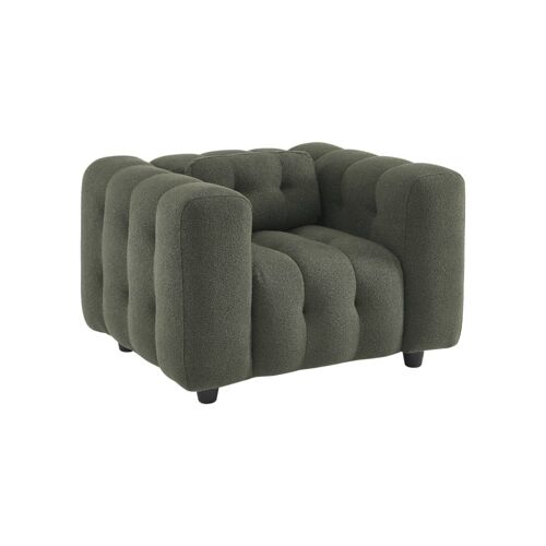 Fauteuil 1 place bouclette texturée capitonné kaki