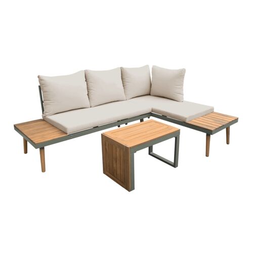 Salon De Jardin Modulable 4 Places Kaki Foncé Et Beige